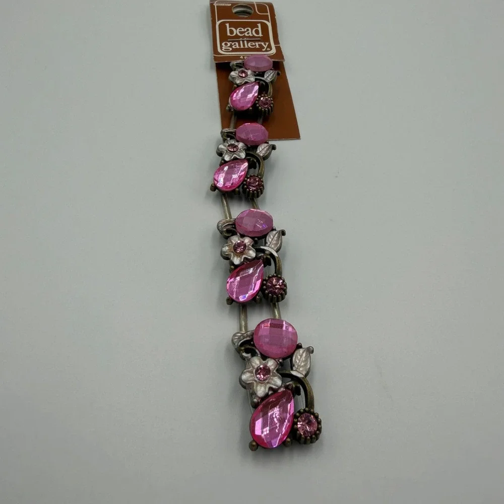 Bead Gallery Pink Rhinestone Floral Links Brass Plated Jewelry Making 4pc‎ Set